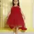 Red gathered bodice high low net woven party frock