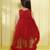Red gathered bodice high low net woven party frock