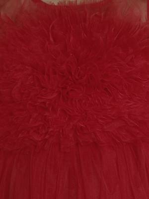 Red gathered bodice high low net woven party frock 4