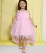 Babypink gathered bodice high low net woven party frock