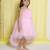 Babypink gathered bodice high low net woven party frock