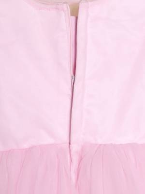 Babypink gathered bodice high low net woven party frock 4