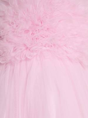 Babypink gathered bodice high low net woven party frock 5