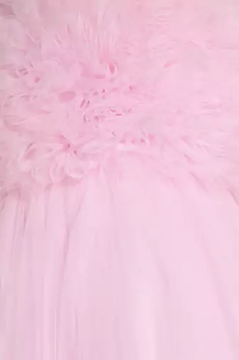 Babypink gathered bodice high low net woven party frock