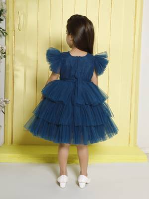 Teal tiered sequence net woven party frock- teal 2