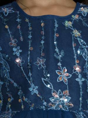 Teal tiered sequence net woven party frock- teal 4