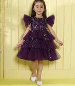 Wine tiered sequence net woven party frock- teal