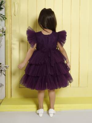 Wine tiered sequence net woven party frock- teal 2