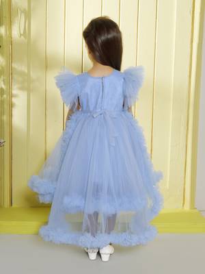 Sky blue sequence bodice tailcut net woven party frock 2