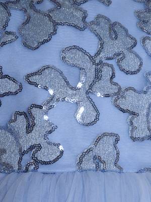 Sky blue sequence bodice tailcut net woven party frock 4