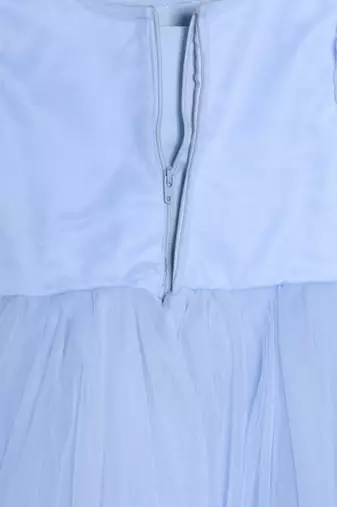 Sky blue sequence bodice tailcut net woven party frock