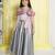 Grey box pleated satin woven party gown