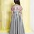 Grey box pleated satin woven party gown