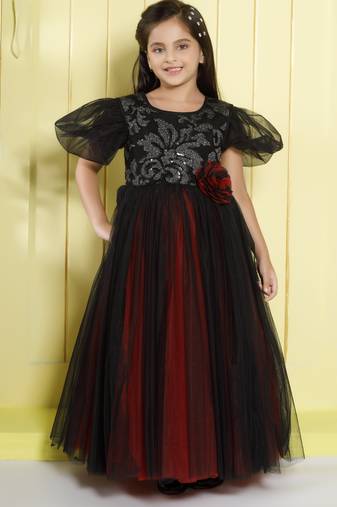 Black embellished bodice dual colour net woven party gown