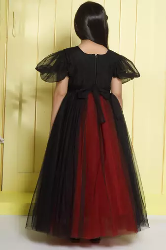 Black embellished bodice dual colour net woven party gown