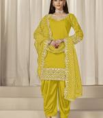 Yellow sequins mirror work roman silk festival patiyala salwar suit