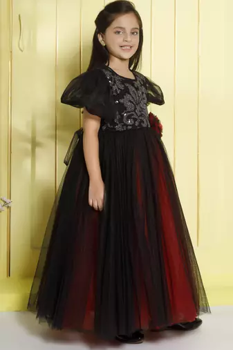 Black embellished bodice dual colour net woven party gown