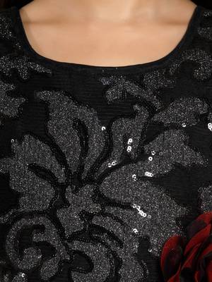 Black embellished bodice dual colour net woven party gown 4