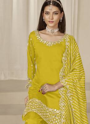 Yellow sequins work roman silk blend patiyala salwar suit 4