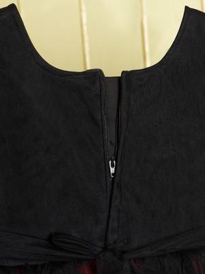 Black embellished bodice dual colour net woven party gown 5
