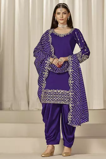 Purple sequins mirror work roman silk festival patiyala salwar suit