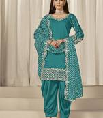 Teal sequins mirror work roman silk festival patiyala salwar suit