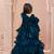 Teal multi layered velvet furr bodice embellished organza woven party gown