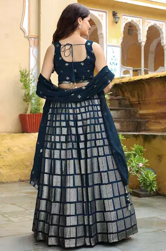 awesome navy blue sequins embroidered georgette fabric indian lehenga dress designs