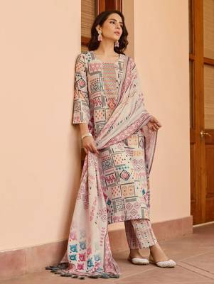  Women's Cooton Blend Floral Straight Printed Kurta Pant With Dupatta | kurta sets for woman 1