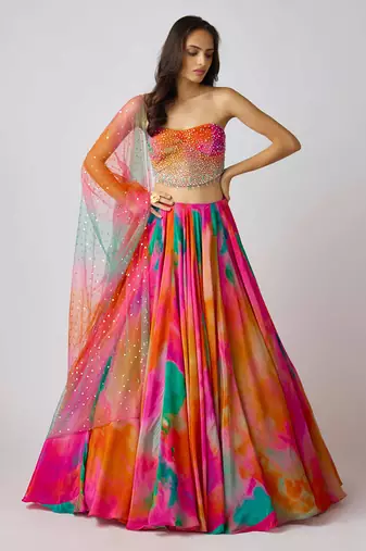 Multicolor printed Crepe Lehenga