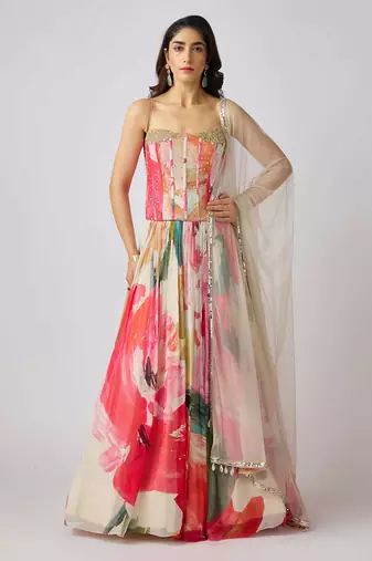Multicolor printed GEORGETTE Lehenga