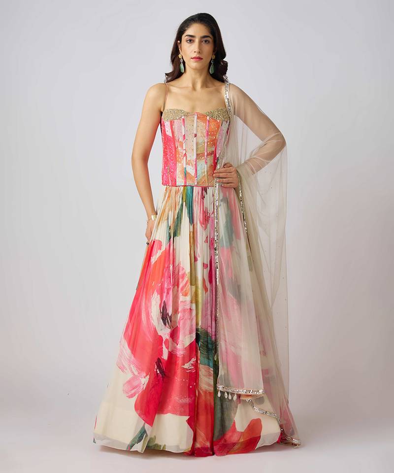 Multicolor printed GEORGETTE Lehenga