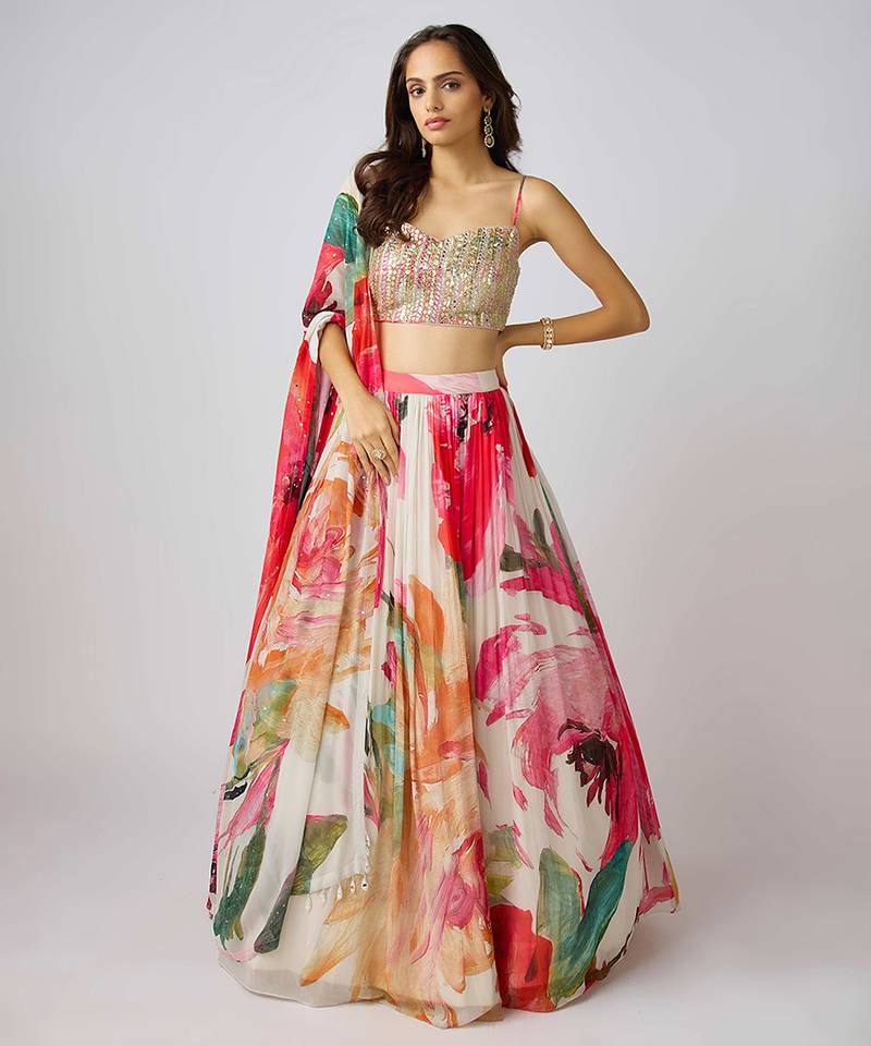 Multicolor printed GEORGETTE Lehenga
