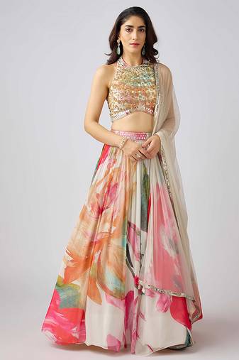 Multicolor printed GEORGETTE Lehenga