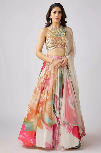 Multicolor printed GEORGETTE Lehenga