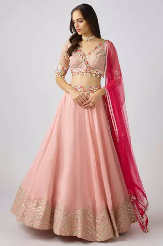 Peach embroidered Organza Lehenga
