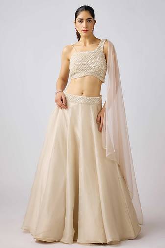 White embroidered Organza Lehenga