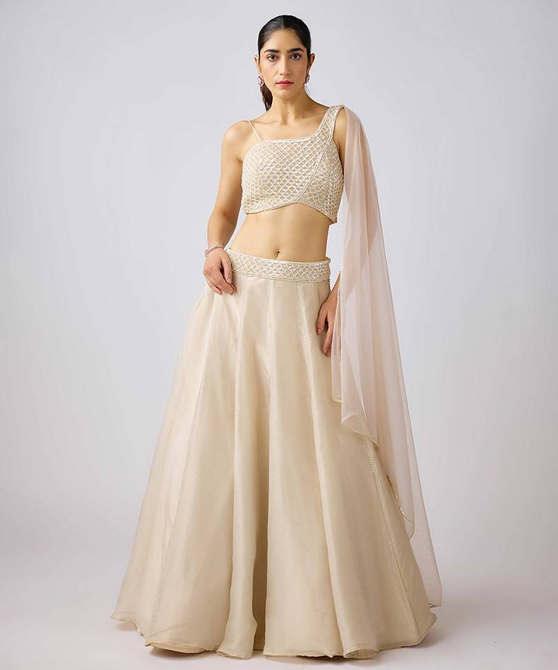 White embroidered Organza Lehenga