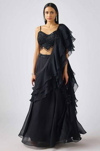 Black plain Organza Lehenga