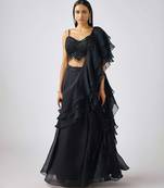 Black plain Organza Lehenga