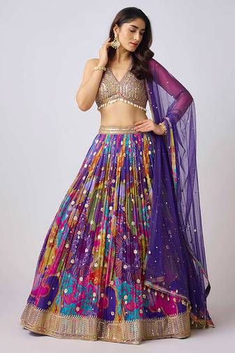 Purple printed Georgette Lehenga