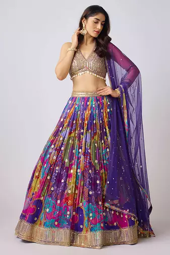Purple printed Georgette Lehenga