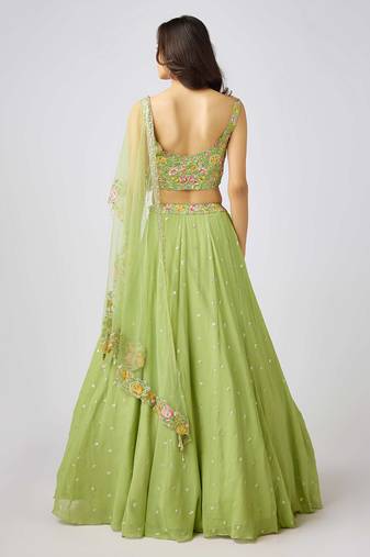 Green embroidered Georgette Lehenga