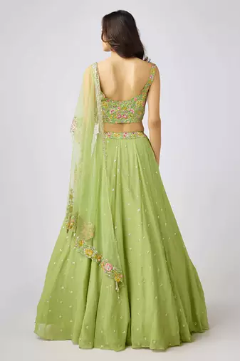 Green embroidered Georgette Lehenga
