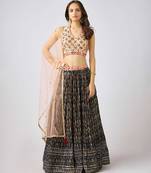 Black printed Organza Lehenga