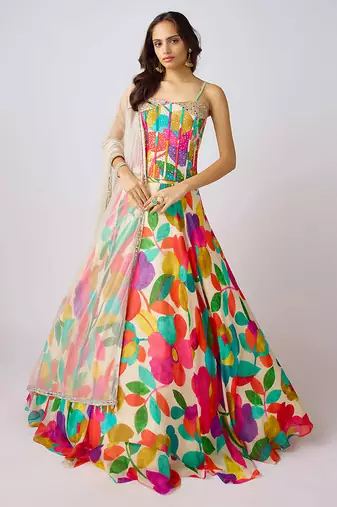Multicolor printed GEORGETTE Lehenga