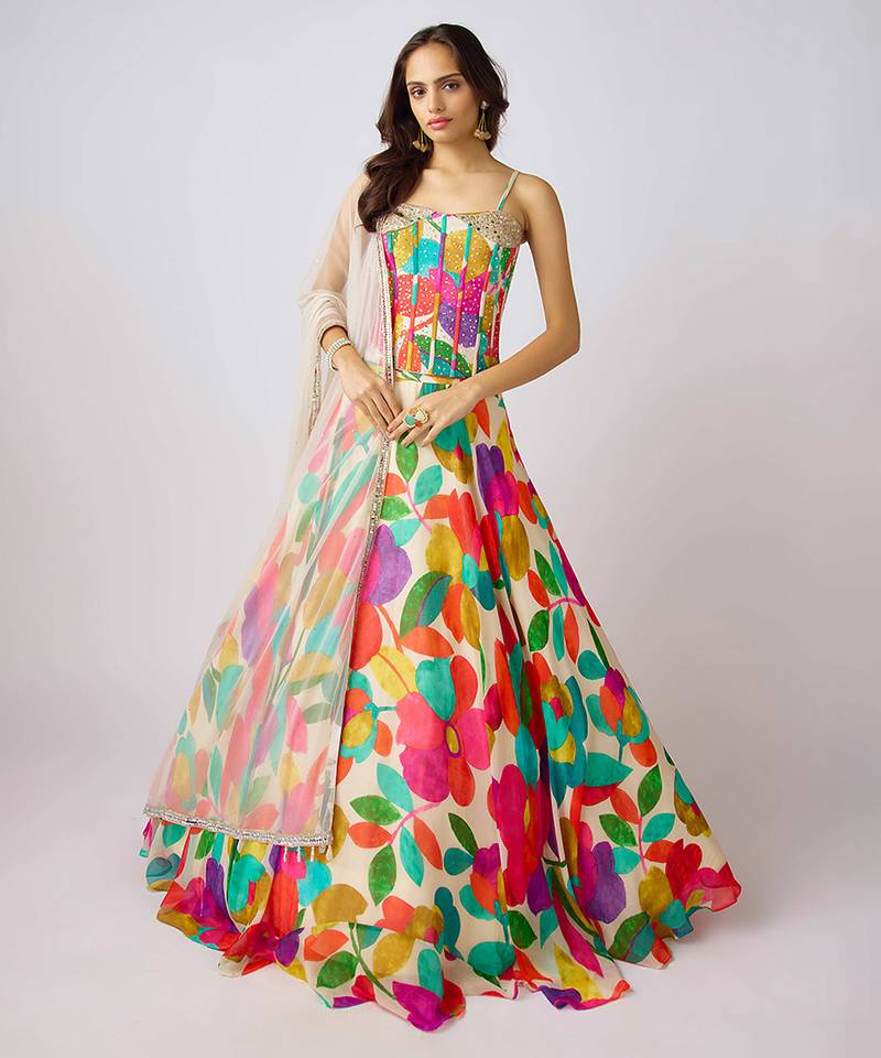 Multicolor printed GEORGETTE Lehenga