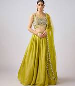 Lime Green Plain Tissue Lehenga