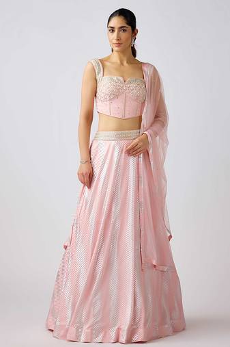 Pink  plain Organza Lehenga