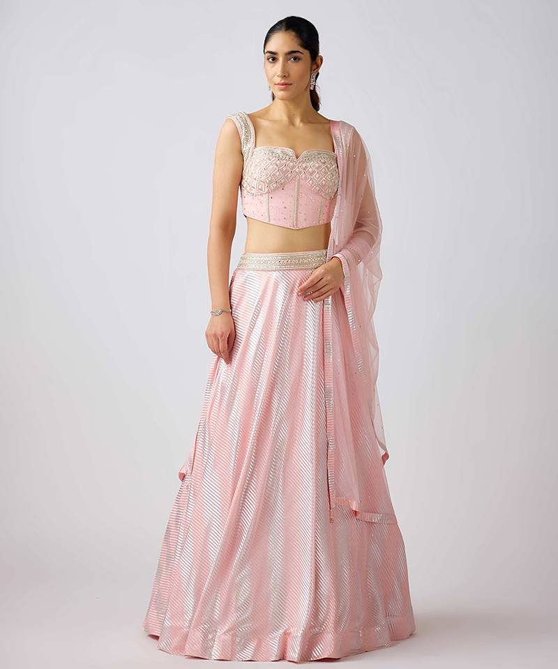 Pink  plain Organza Lehenga